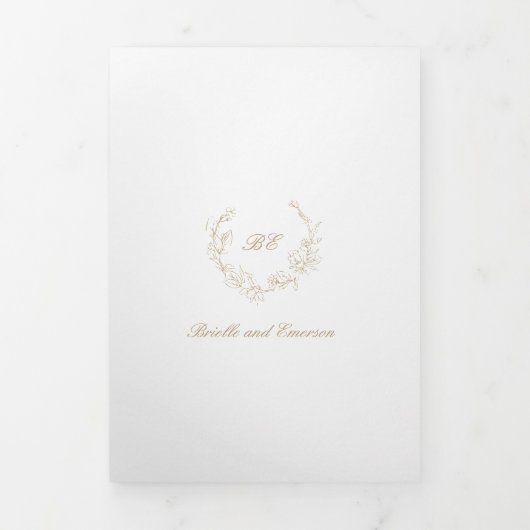 Gouden Krans Monogram QR Code Elegant Huwelijk Drieluik Uitnodiging (Cover)