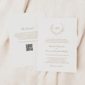 Gouden Krans Monogram QR Code Elegant Huwelijk Kaart