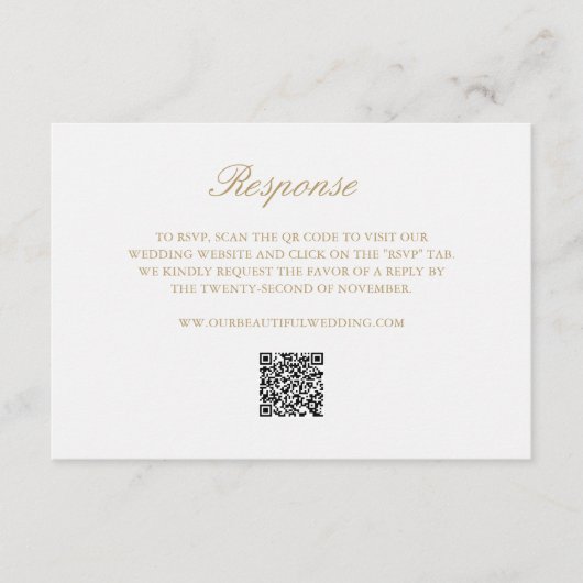 Gouden Krans Monogram QR Code Elegant Huwelijk RSVP Kaartje (Voorkant)