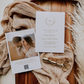 Gouden Krans Monogram QR Code Elegant Huwelijk Save The Date