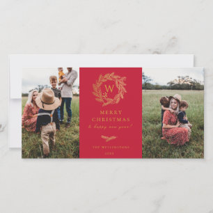 Gouden Krans Monogram Vakantie 2 Foto Kaart Rood