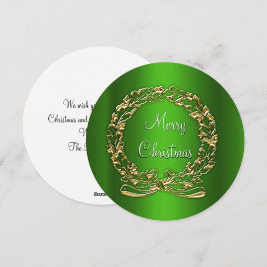 Gouden krans op Groene Vrolijke Kerstmis Feestdagenkaart (Voorkant / Achterkant)