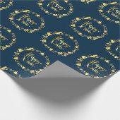 Gouden krans op Navy Kerstmis Cadeaupapier (Hoek)