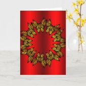 Gouden krans op rode Kerst Kaart (Gele Bloem)