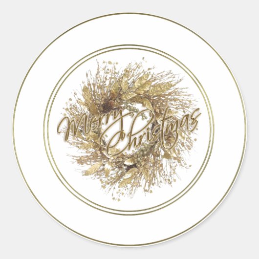Gouden krans Vrolijke Kerstmis Stickers (Voorkant)