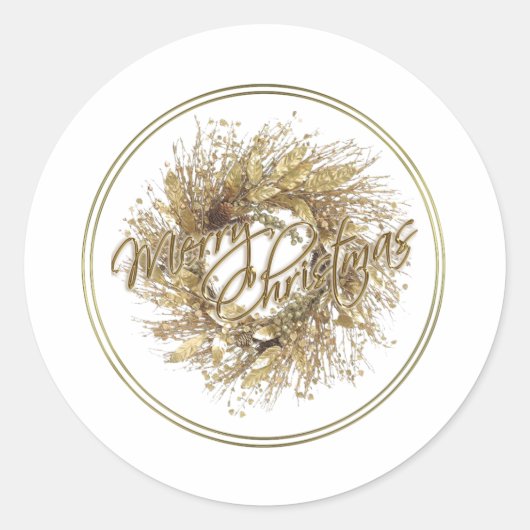 Gouden krans Vrolijke Kerstmis Stickers (Voorkant)