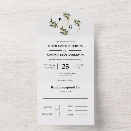 Gouden kransbladeren alles in één trouwuitnodiging all in one uitnodiging (Binnen)