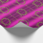Gouden kransen en sterren roze kerst cadeaupapier (Hoek)