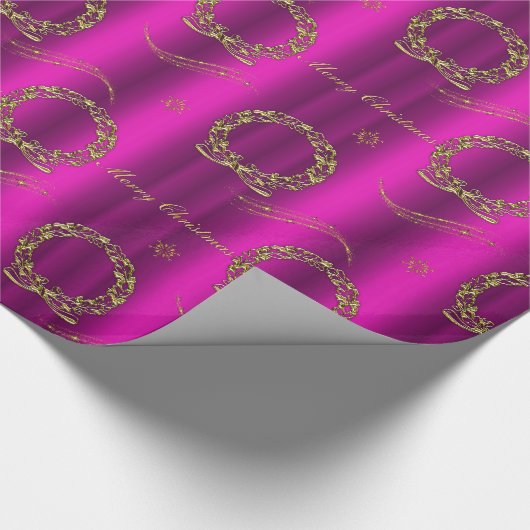 Gouden kransen en sterren roze kerst cadeaupapier (Hoek)