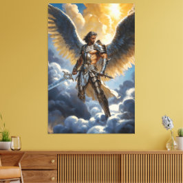 Gouden Krijger van de Hemel Aartsengel Michaël Canvas Afdruk