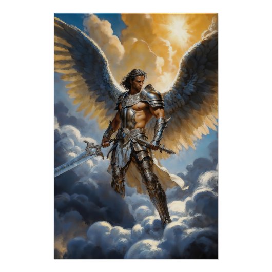 Gouden Krijger van de Hemel Aartsengel Michaël Perfect Poster (Voorkant)