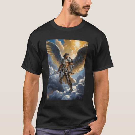 Gouden Krijger van de Hemel Aartsengel Michaël T-shirt (Voorkant)