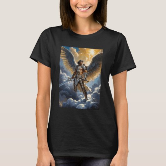 Gouden Krijger van de Hemel Aartsengel Michaël T-shirt (Voorkant)