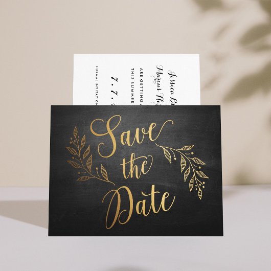 Gouden Krijtbord Rustiek Save the Date Aankondigingskaart