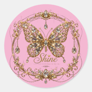 Gouden Kristal Vlinder Schitterende Luxe Sieraden Ronde Sticker