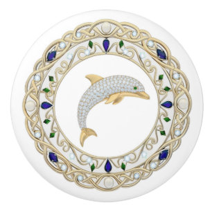 Gouden Kristallen Dolfijn 2Dgrafisch Oceaan Zee Ma Keramische Knop