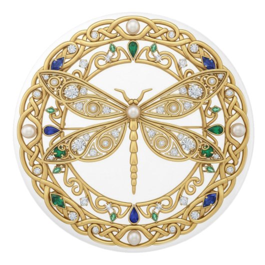 Gouden Kristallen Libel namaak 2D grafische edelst Keramische Knop (Voorkant)