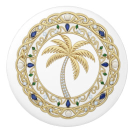 Gouden Kristallen Palmboom 2D-grafisch Oceaan Stra Keramische Knop
