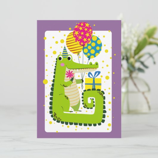 Gouden Krokodil Verjaardagswensen Feestdagenkaart (Staand voorkant)