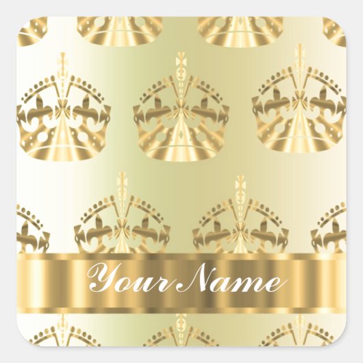 Gouden kronen vierkante sticker (Voorkant)