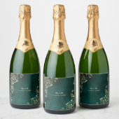 Gouden kronkels smaragdgroene trouw sparkling wijnetiket (Flessen)