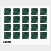 Gouden kronkels smaragdgroene trouw vierkante sticker (Vel)
