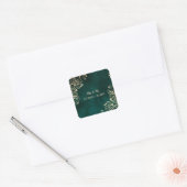 Gouden kronkels smaragdgroene trouw vierkante sticker (Envelop)