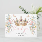 Gouden Kroon Bloemige Vlinder Elegante Bruidsdouch Bedankkaart (Staand voorkant)