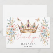 Gouden Kroon Bloemige Vlinder Elegante Bruidsdouch Bedankkaart (Voorkant / Achterkant)