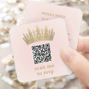 Gouden Kroon Blush Roze Quinceañera Scan Me QR RSV Informatiekaartje