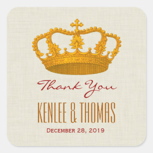 GOUDEN Kroon Dank u bruid bruidegom bruiloft V27 Vierkante Sticker