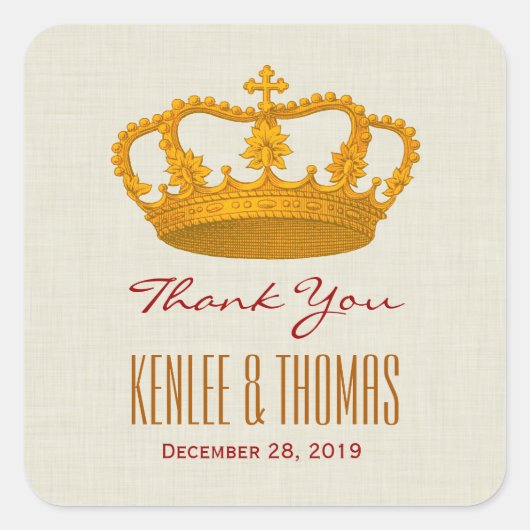 GOUDEN Kroon Dank u bruid bruidegom bruiloft V27 Vierkante Sticker (Voorkant)
