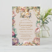 Gouden Kroon Diamant Bloemen Quinceanera Kaart (Staand voorkant)