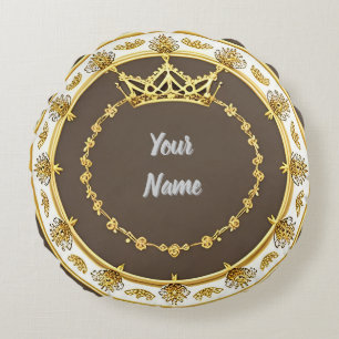 💎 Gouden Kroon Elegante Huisstijl Luxe Rond Kussen