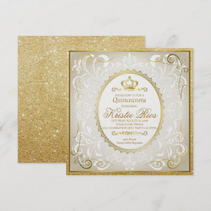 Gouden kroon, elegante, Quinceanera uitnodiging