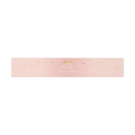 Gouden Kroon en Bloemen Blush Roze Rose Elegant Uitnodigingen Wikkel (Vlak)