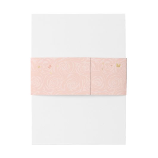 Gouden Kroon en Bloemen Blush Roze Rose Elegant Uitnodigingen Wikkel (Achterkant Voorbeeld)