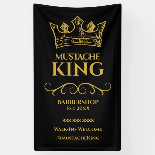 Gouden kroon en snor Barbershop Spandoek (Verticaal)