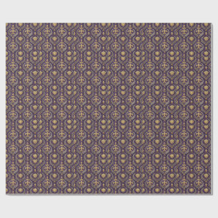 Gouden Kroon Fleur-de-lis Koninklijk Paars Patroon Cadeaupapier
