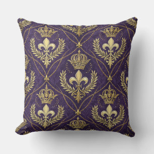 Gouden Kroon Fleur-de-lis Koninklijk Paars Patroon Kussen
