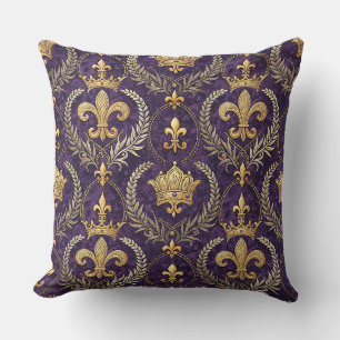 Gouden Kroon Fleur-de-lis Koninklijk Paars Patroon Kussen