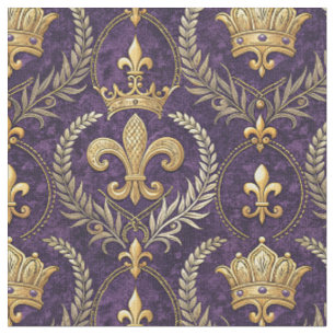 Gouden Kroon Fleur-de-lis Koninklijk Paars Patroon Stof