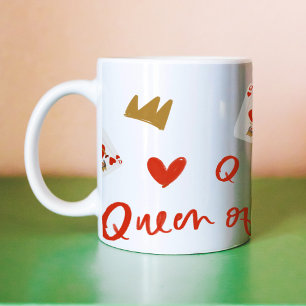 Gouden Kroon Harten Vrouw Speelkaarten Koffie Tweekleurige Koffiemok