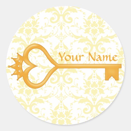 Gouden Kroon Hartsleutel Ronde Sticker (Voorkant)