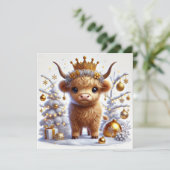 Gouden Kroon Kerstmis Hooglanders Koe Feestdagenkaart (Staand voorkant)
