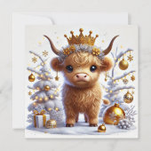Gouden Kroon Kerstmis Hooglanders Koe Feestdagenkaart (Voorkant)