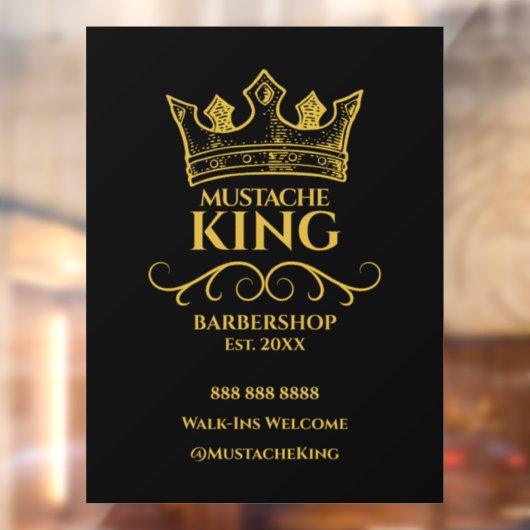 Gouden Kroon Koning Snor Kapperszaak Bedrijf Raamsticker (Vel 2)