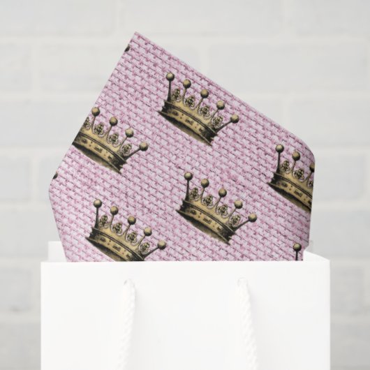 Gouden Kroon Koninklijk Patroon Roze Linnen Prinse Tissuepapier (Cadeauzakje)