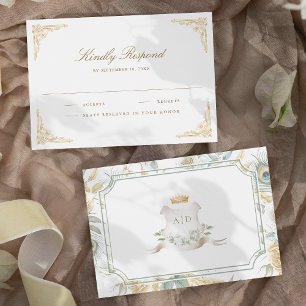 Gouden Kroon Koninklijke Indiase Witte Pauw Huweli RSVP Kaartje