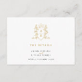 Gouden kroon monogram bruiloft details informatiekaartje (Voorkant)